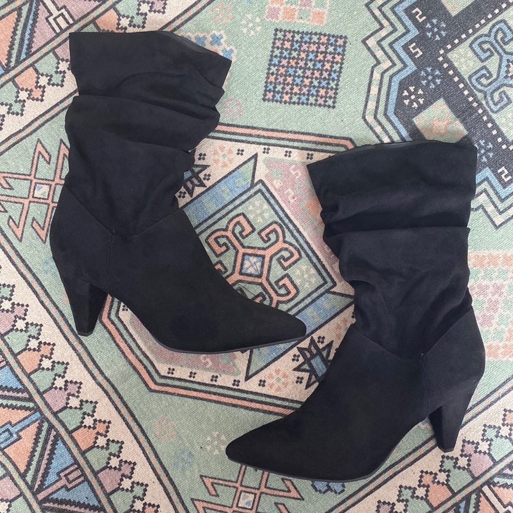 Black Slouchy, Faux Suede Ankle Booties. Christian Siriano for Payless. New.